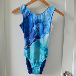 Destira Blue and White Girls Gymnastics Leotard